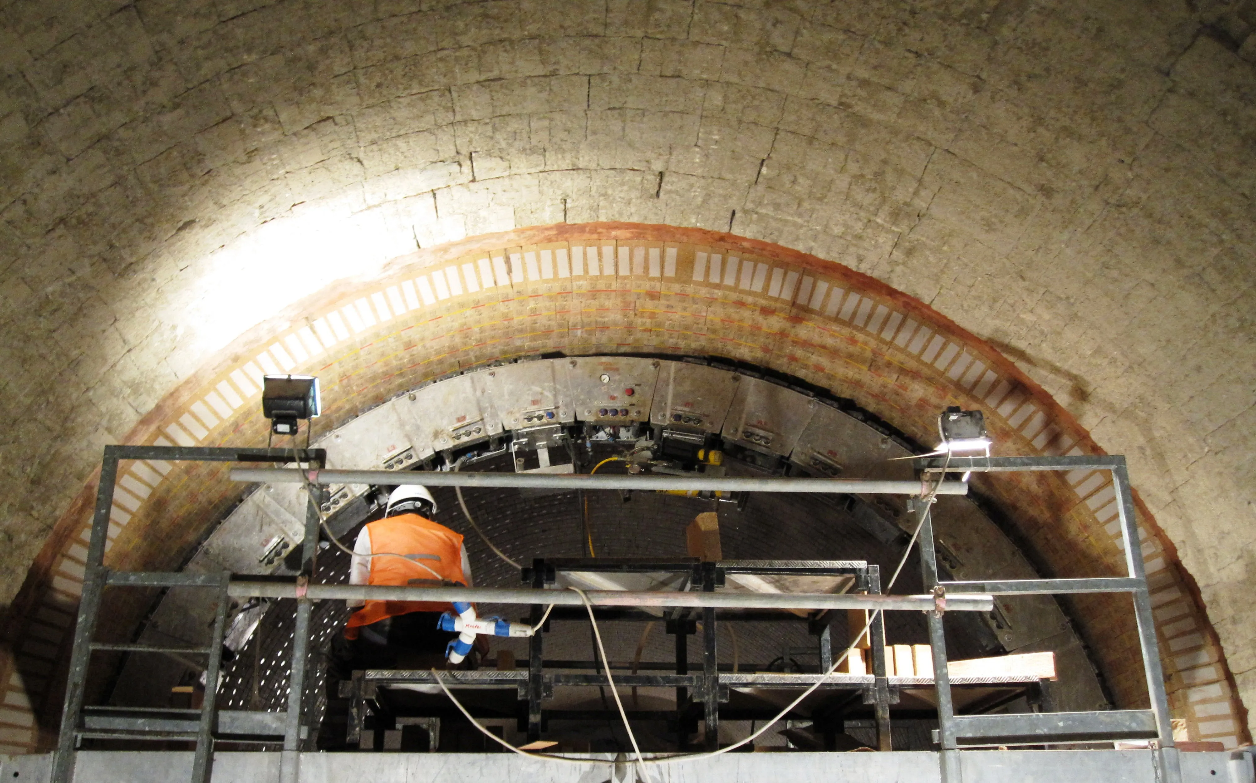 Refractory lining work inside a rotary kiln